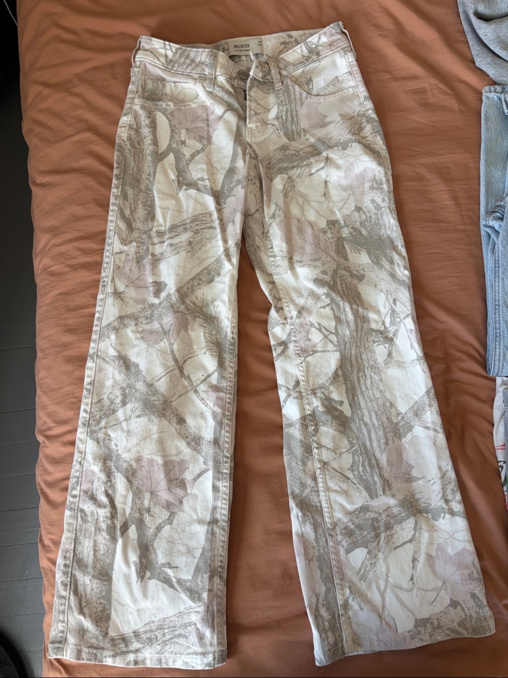 Hollister Flare Jeans in White and Light Brown Camo Print